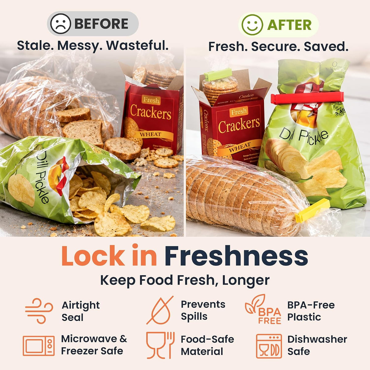 LINDEN SWEDEN Twixit! Bag Clips - Keep Food Fresh, Stop Spillage Set of 15