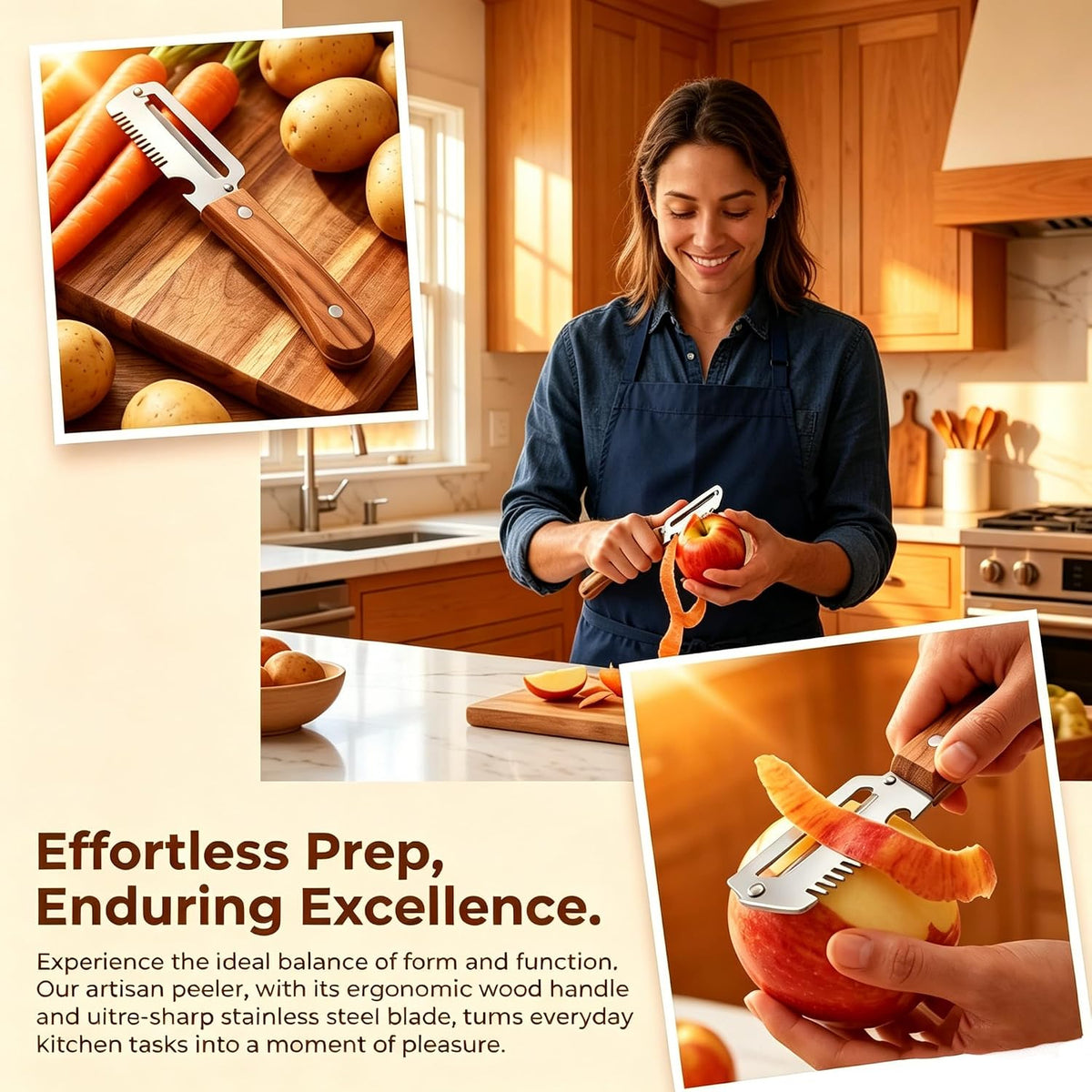 Multi-Functional Vegetable Peeler, 3 in 1 Multi Functional Wooden Handle Peeler and Bottle Opener,Kitchen Gadgets Tool,Grater & Bottle Opener for Potato, Carrot, Apple, Fruit & Vegetable (2pcs)