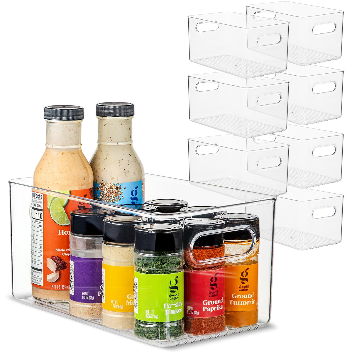 Plastic Food Storage 2 Pack Clear Container Bin with Handles for Organizing Kitchen, Pantry, Fridge, Freezer, Pantry, Bathroom. 14"x6"5"