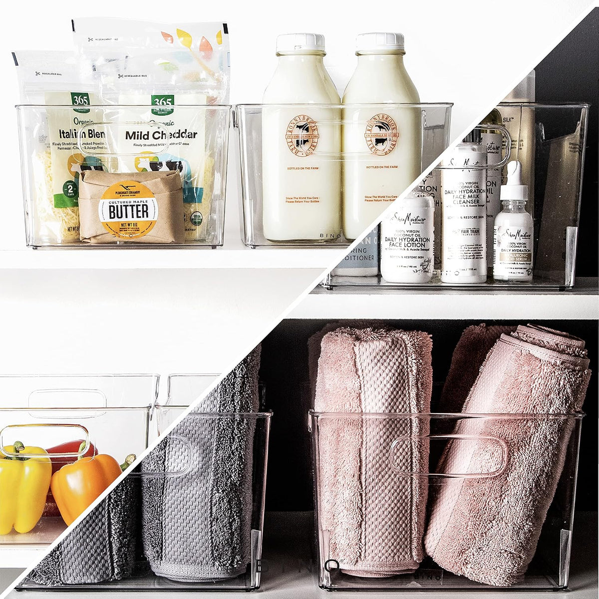BINO | The Lodge Collection | Plastic Storage Bins - 2 Pack | Multi-Use Organizer With Built-In Handles | BPA-Free | for Pantry, Home, Fridge, and Freezer Organization
