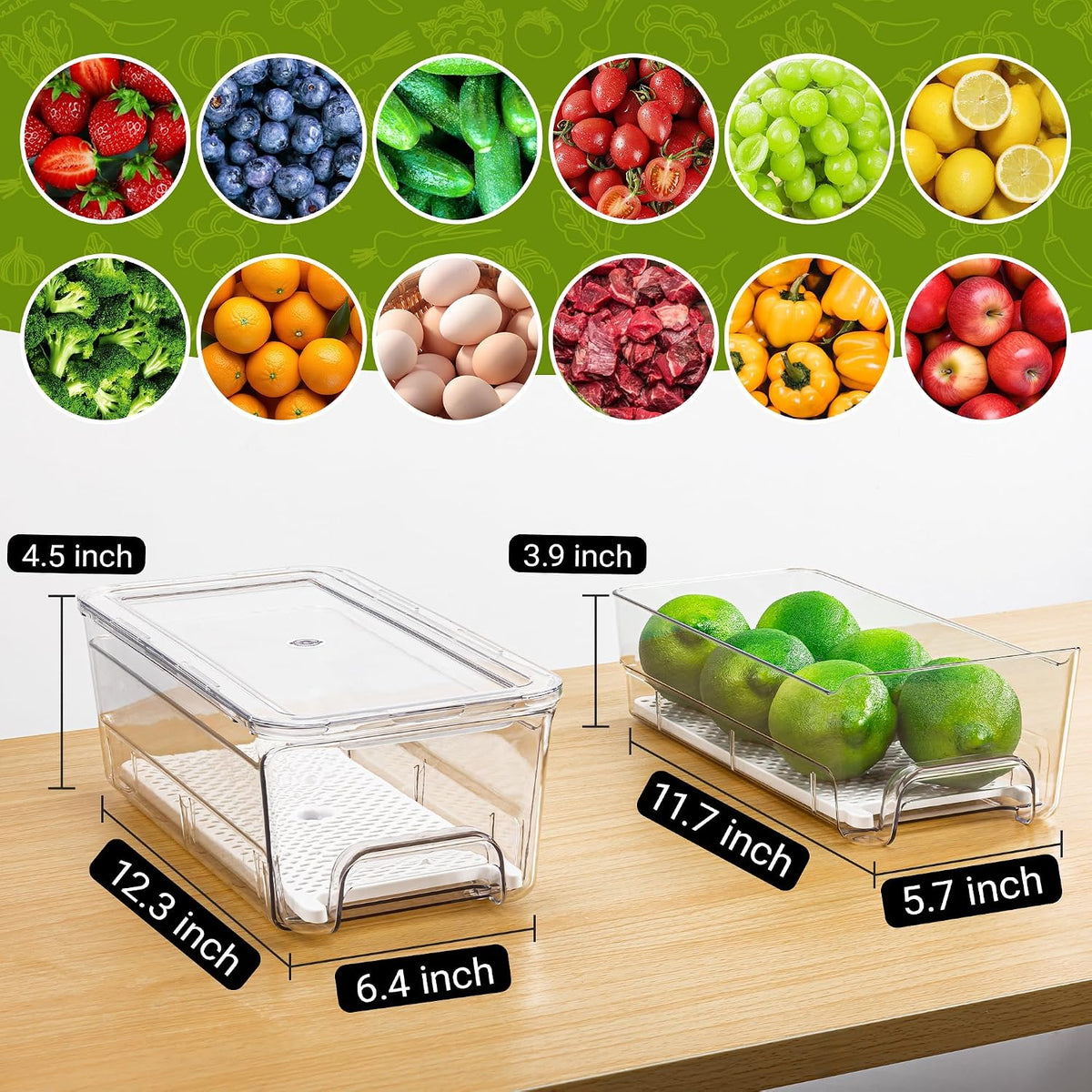 Imncya Clear Fridge Organizer, 4-Pack Stackable Refrigerator Storage Bins