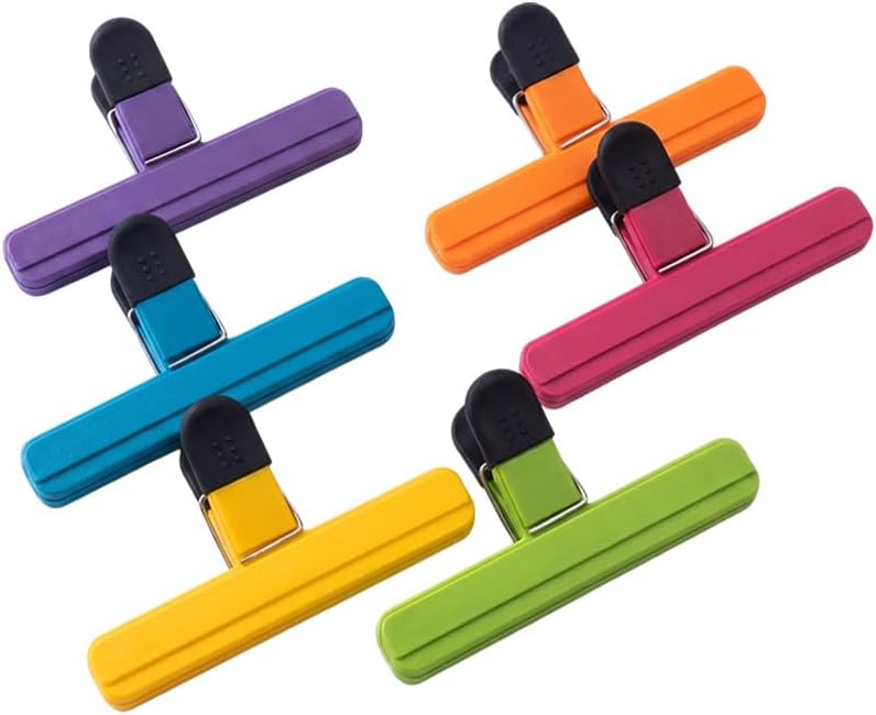 6 Pack Large Plastic Chip Clips, Heavy Duty Snack Bag Sealing Clips, Reusable Food Storage Grips for Kitchen, Home and Office, 15.5×8.5cm / 6.10×3.35 Inch.