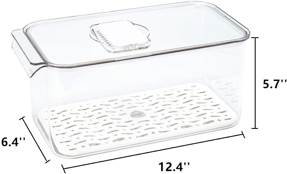 Slideep Refrigerator Food Storage Containers, Produce Saver Stackable Container with Lids & Removable Drain Tray, Freezer Bins Stay Fresh Lettuce Salad Container for Fridge
