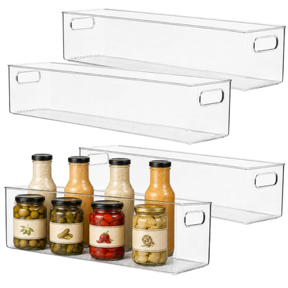 Plastic Food Storage 2 Pack Clear Container Bin with Handles for Organizing Kitchen, Pantry, Fridge, Freezer, Pantry, Bathroom. 14"x6"5"