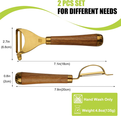 Potato Peelers,Premium 304 Stainless Steel Vegetable Peeler Set, Rosewood Handle For Kitchen, I and Y-shaped Peelers for Fruit Veggie Potatoes Carrot Cucumber，Ultra Sharp Rotary Blade(2-Piece)