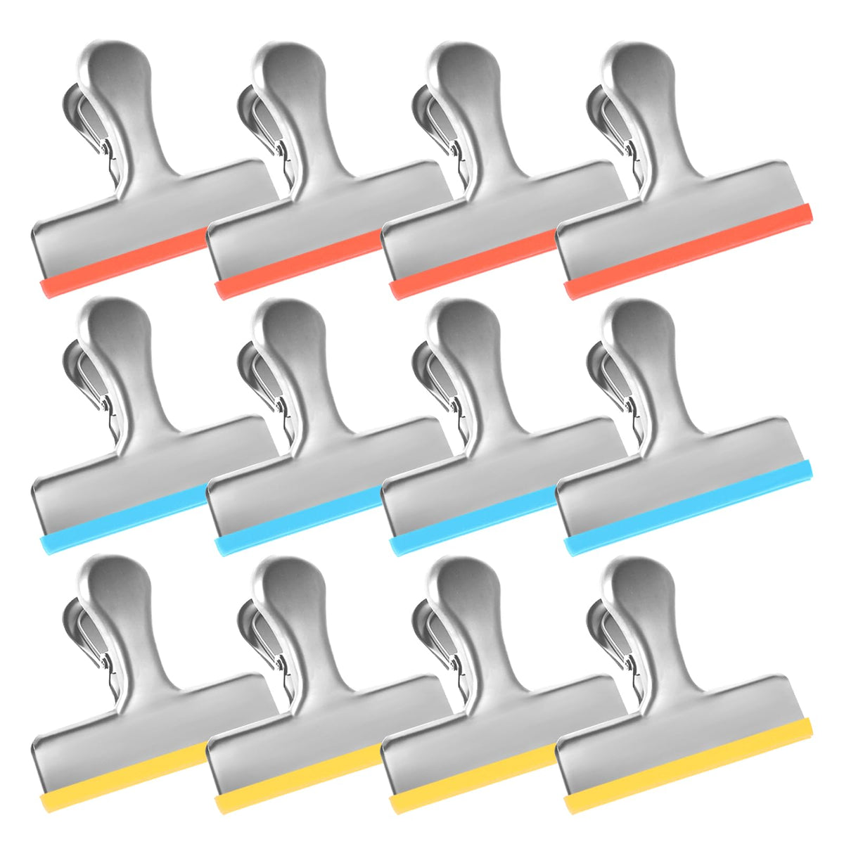 HOUSE AGAIN 8 Pack Stainless Steel Chip Bag Clips Covered with Silicone - NO More Sharp Edges - Color Coded for Food Bags - Air Tight Seal, Heavy Duty for Kitchen and Office, 3 Inches