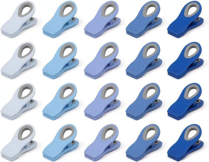 Chip Clips — Magnetic Bag Clips for Food Storage, 20 Piece Set, Airtight Seal Grip for Bread, Snack, Chip & Cereal Bags — Fridge, Pantry & Freezer Organization, Kitchen Storage - Multi Blues
