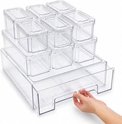 Fridge Organizer Bins with Drawer, 10-Pack Clear Stackable Container Set, BPA-Free Plastic Refrigerator Storage Containers for Food, Fruits, Vegetables, Meats, Salads (Multi-Purpose)