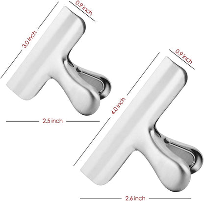 10 Pack Stainless Steel Chip Bag Clips, 3 inch and 4 inch Width, Danzix Paper Seal Grip for Coffee Food Bread Bags, Kitchen Home Usage, 6 Small and 4 Large - Sliver