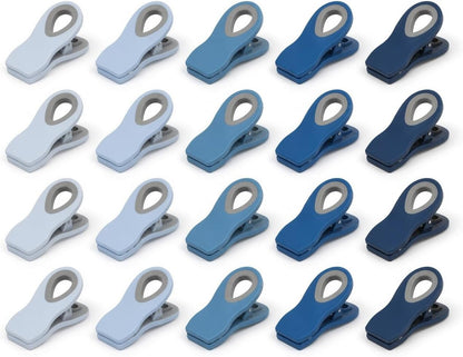Chip Clips — Magnetic Bag Clips for Food Storage, 20 Piece Set, Airtight Seal Grip for Bread, Snack, Chip & Cereal Bags — Fridge, Pantry & Freezer Organization, Kitchen Storage - Multi Blues
