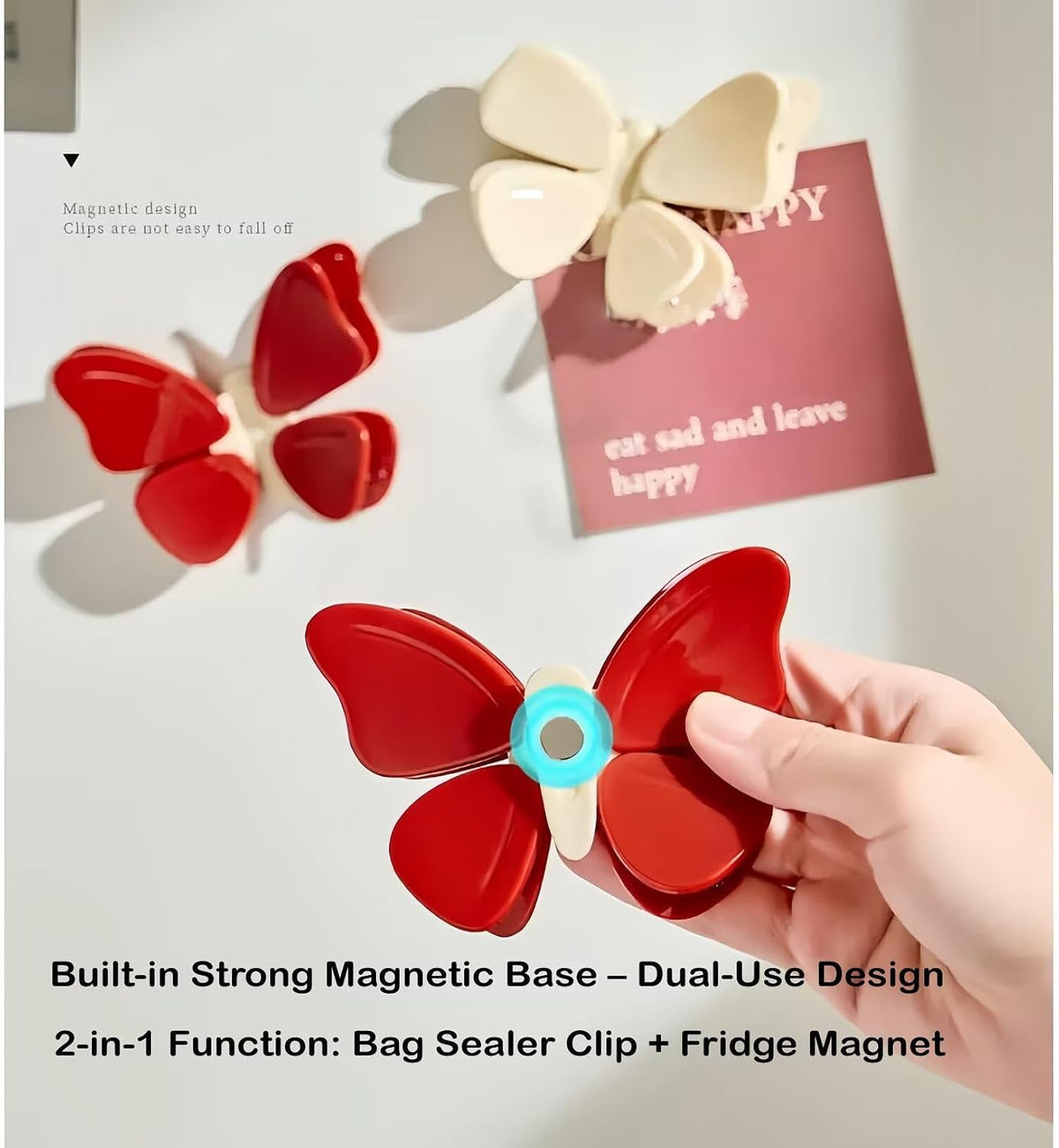 Butterfly Magnetic Chip Bag Clips,Detachable Food Sealing Clips for Fridge