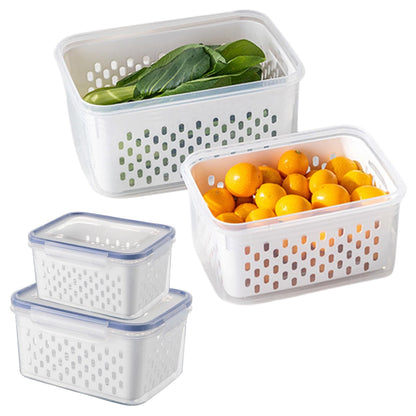 2 Pack Fruit Storage Containers for Fridge with Removable Colander, Grey