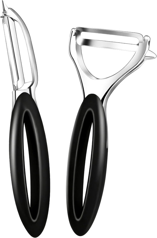Potato Peeler Set, 2 Pack Y Peeler & Straight Peeler, Upgraded Ergonomic Easy-Grip Handle, Ultra Sharp Stainless Steel Vegetable Peelers for Carrots, Apples, Cucumbers