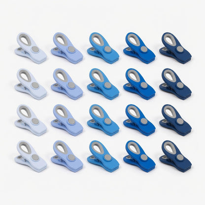 Chip Clips — Magnetic Bag Clips for Food Storage, 20 Piece Set, Airtight Seal Grip for Bread, Snack, Chip & Cereal Bags — Fridge, Pantry & Freezer Organization, Kitchen Storage - Multi Blues