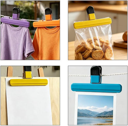 6 Pack Large Plastic Chip Clips, Heavy Duty Snack Bag Sealing Clips, Reusable Food Storage Grips for Kitchen, Home and Office, 15.5×8.5cm / 6.10×3.35 Inch.