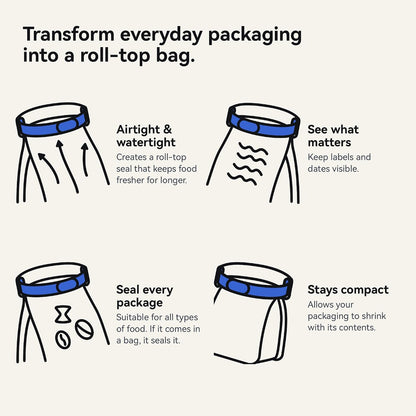Bound Looplock Reusable Bag Sealer, Roll Top Food Storage Seal, 8 Pack, Blueberry