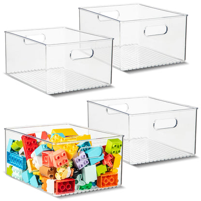 Plastic Food Storage 2 Pack Clear Container Bin with Handles for Organizing Kitchen, Pantry, Fridge, Freezer, Pantry, Bathroom. 14"x6"5"