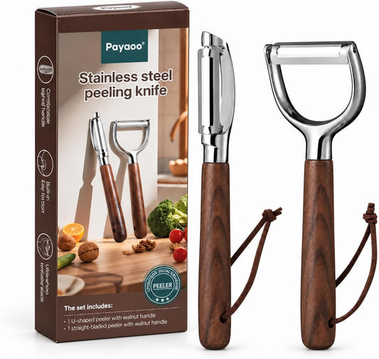 Vegetable Peeler Set, 2-Pack, Walnut Wood Handles, Straight & Y