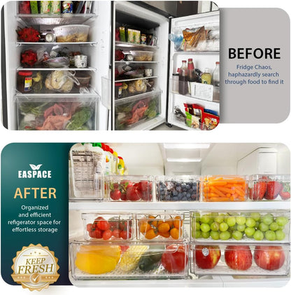 Fridge Organizer Bins with Drawer, 10-Pack Clear Stackable Container Set, BPA-Free Plastic Refrigerator Storage Containers for Food, Fruits, Vegetables, Meats, Salads (Multi-Purpose)