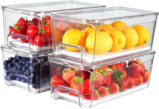 Pull-Out Fridge Organizer, 4-Pack Clear Refrigerator Storage Bins