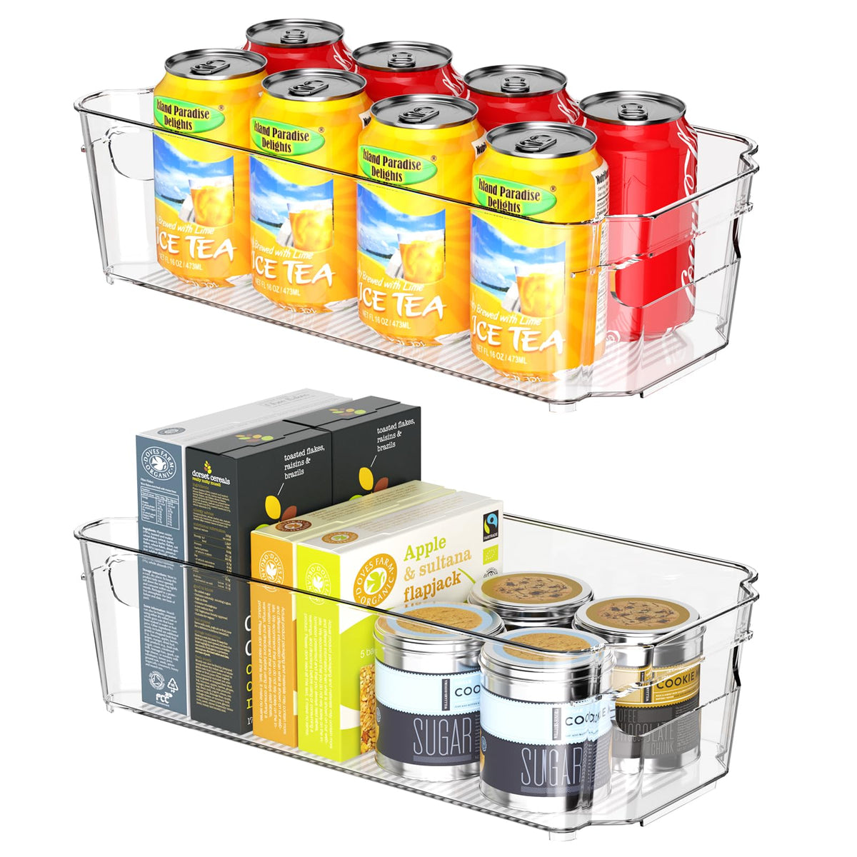 Clear Fridge Organizer, Refrigerator Organizer Bins with Handle, Freezer, Kitchen Cabinet, Pantry Organization, BPA Free Fridge Organizers (12.4 inch 2 Pack)