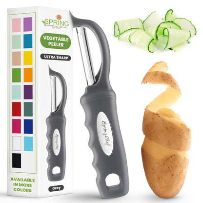 Spring Chef Swivel Potato Peeler for Kitchen with Ergonomic Handle, Gray