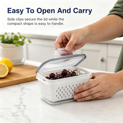 3 Pack Fruit Storage Containers for Fridge with Removable Colander, Grey