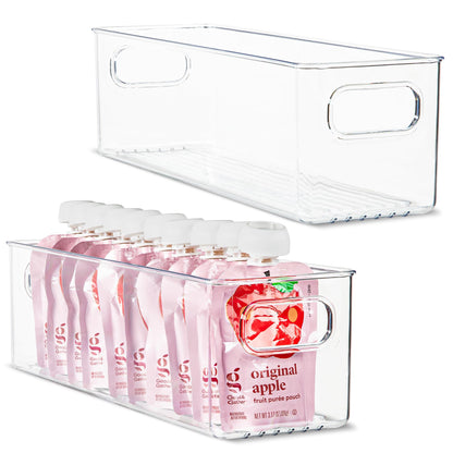 Plastic Food Storage 2 Pack Clear Container Bin with Handles for Organizing Kitchen, Pantry, Fridge, Freezer, Pantry, Bathroom. 14"x6"5"