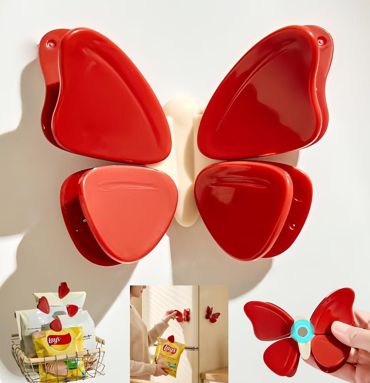 Butterfly Magnetic Chip Bag Clips,Detachable Food Sealing Clips for Fridge