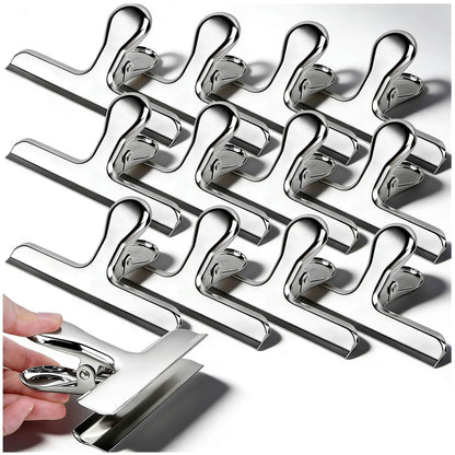 Chip Bag Clips, 12Pcs Sliver Stainless Steel Chip Clips for Food Packages, Metal Kitchen Clip for Snack Bags, Food Storage and Office Home Kitchen