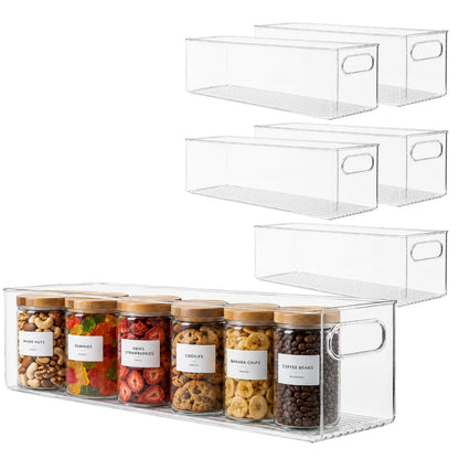 Plastic Food Storage 2 Pack Clear Container Bin with Handles for Organizing Kitchen, Pantry, Fridge, Freezer, Pantry, Bathroom. 14"x6"5"