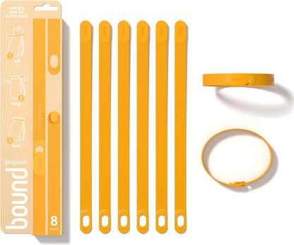 Bound Looplock Reusable Bag Sealer, Roll Top Food Storage Seal, 8 Pack, Mango