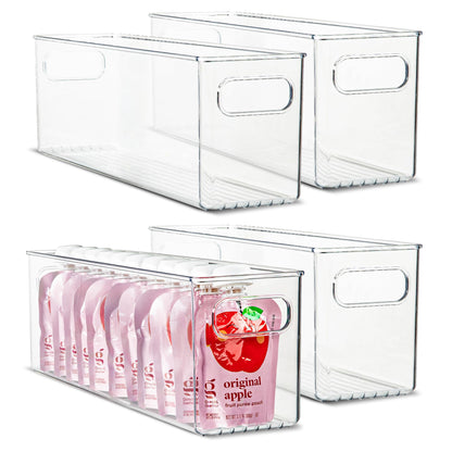 Plastic Food Storage 2 Pack Clear Container Bin with Handles for Organizing Kitchen, Pantry, Fridge, Freezer, Pantry, Bathroom. 14"x6"5"