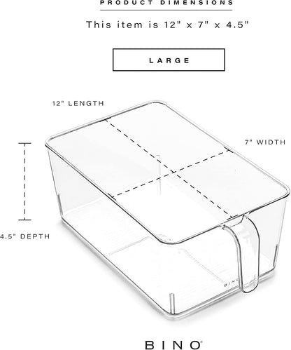 BINO | Clear Storage Organizer | THE HOLDER COLLECTION | Clear Containers for Organizing with Built-in Handles | Pantry Organization and Storage | Fridge Organizer | Smart Storage Bin Cabinet | Large