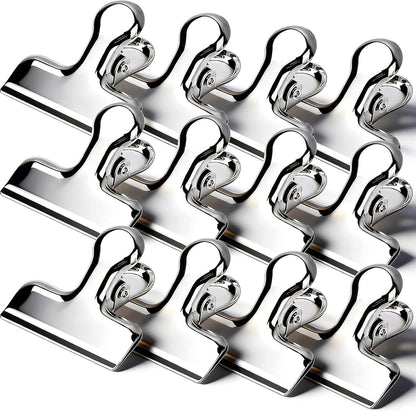Chip Bag Clips, 12Pcs Sliver Stainless Steel Chip Clips for Food Packages, Metal Kitchen Clip for Snack Bags, Food Storage and Office Home Kitchen