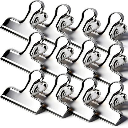 Chip Bag Clips, 12Pcs Sliver Stainless Steel Chip Clips for Food Packages, Metal Kitchen Clip for Snack Bags, Food Storage and Office Home Kitchen