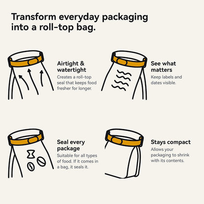 Bound Looplock Reusable Bag Sealer, Roll Top Food Storage Seal, 8 Pack, Mango