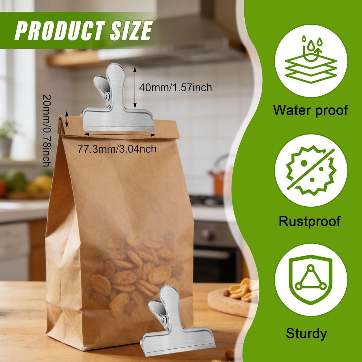 Chip Clips,6 Pack Metal Bag Clips for Food Storage, Stainless Steel Food Clip for Snack Bread, Heavy Duty Chip Bag Clip Clamp for Kitchen Home Office,Sliver