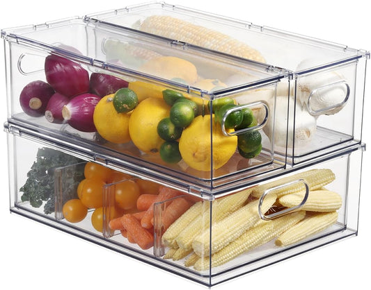 Fridge Organizers and Storage Pull Out Drawer, 2 Small + 1 Large