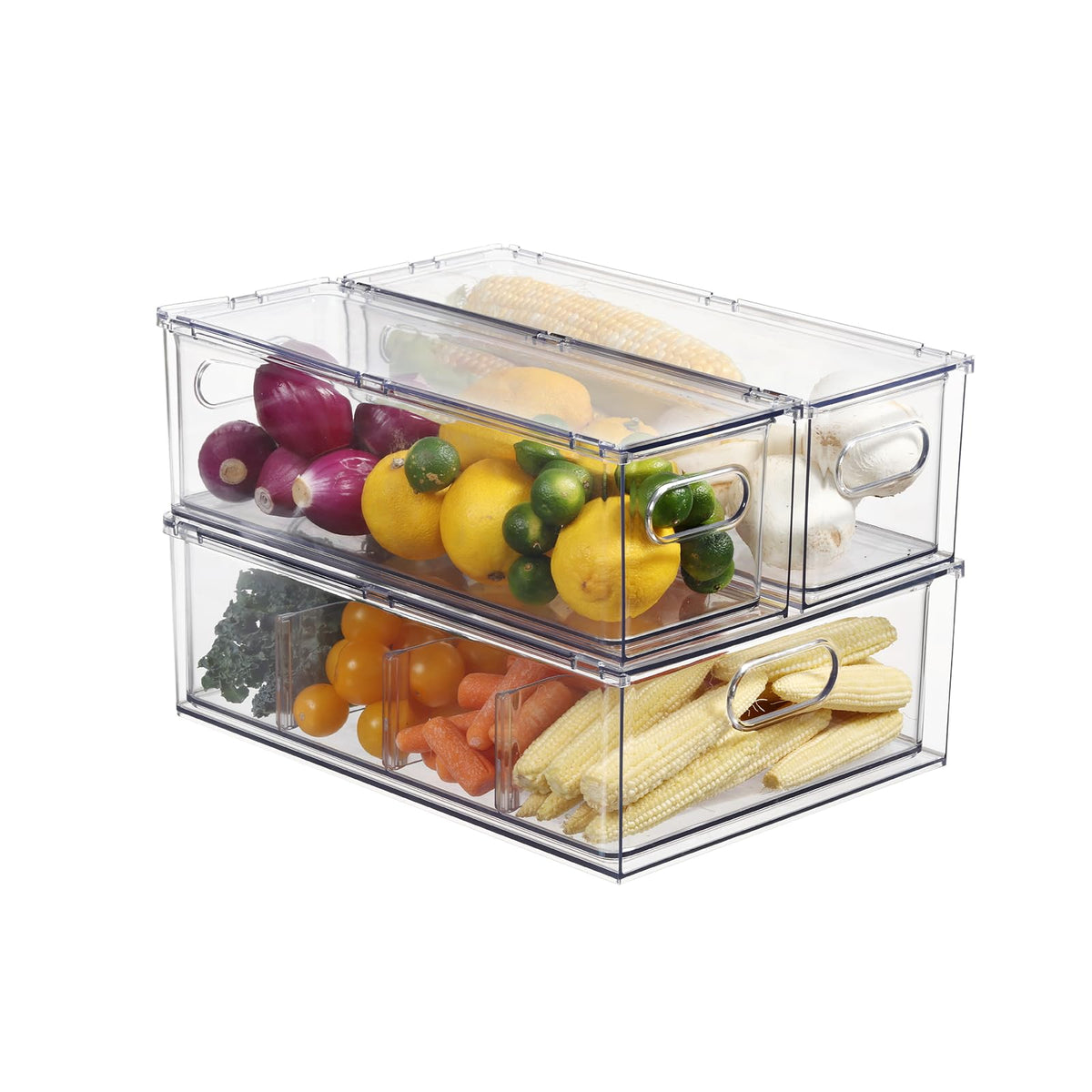 Fridge Organizers and Storage Pull Out Drawer, 2 Small + 1 Large