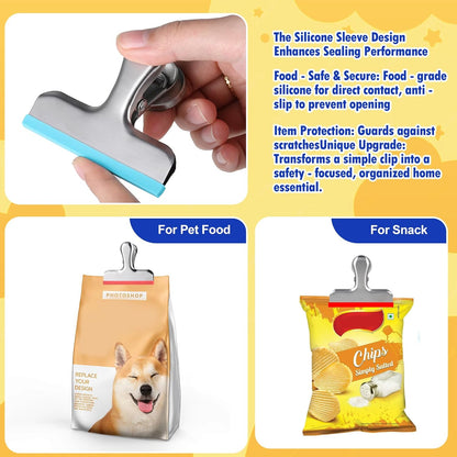 Magnetic Chip Clips, Stainless Steel Chip Bag Clips with Strong Magnet and Silicone Cover, Heavy Duty Food Bag Clips for Kitchen Storage, 10 Pack Color Coded, 3 Inch