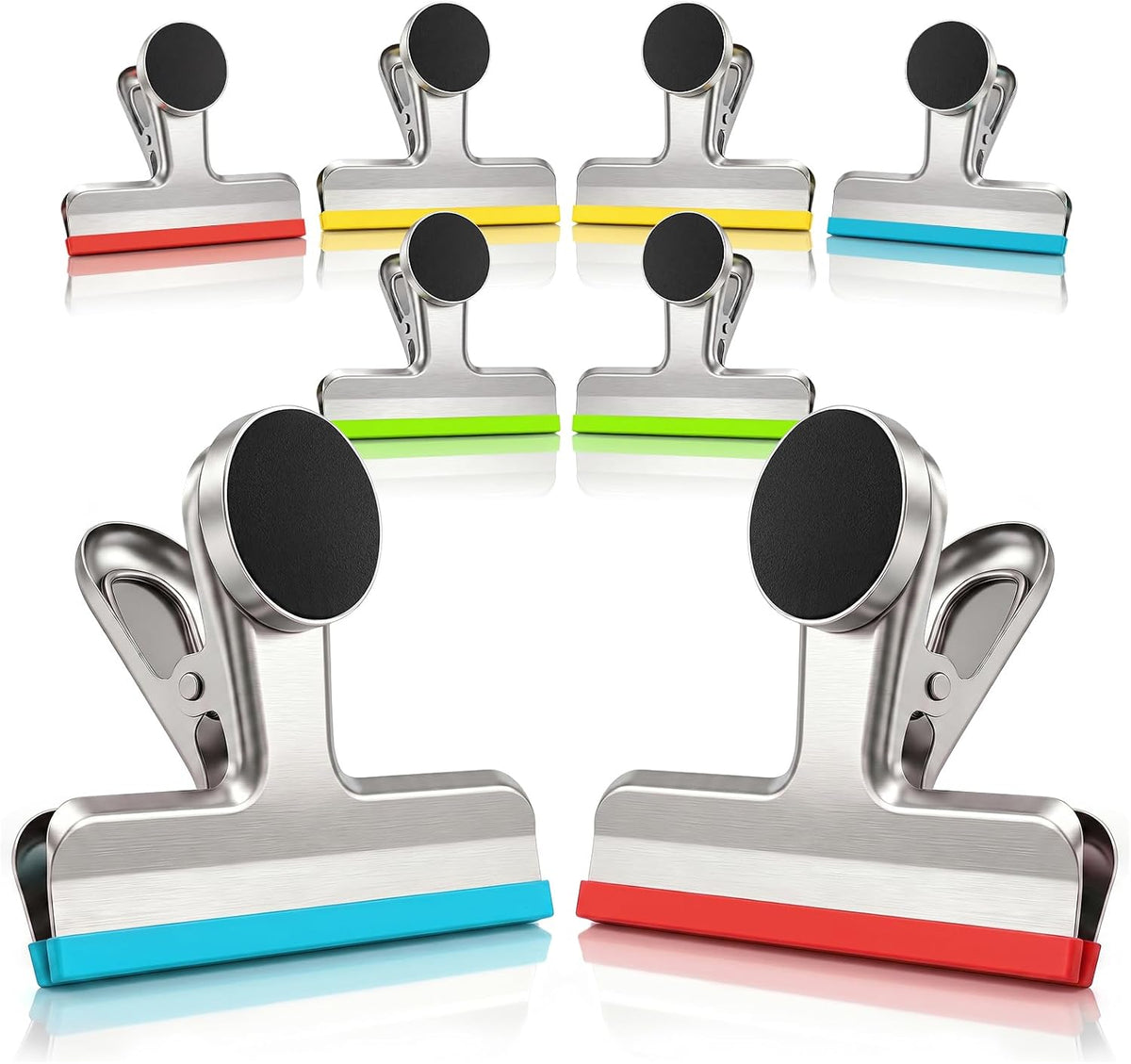 HOUSE AGAIN Magnetic Chip Clips, Stainless Steel Chip Bag Clips with Strong Magnet and Silicone Cover, Heavy Duty Food Bag Clips for Kitchen Storage, 8 Pack Color Coded, 3 Inch