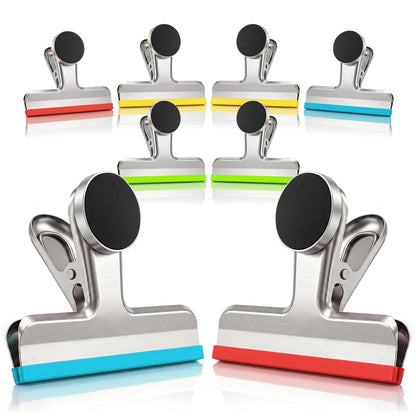 HOUSE AGAIN Magnetic Chip Clips, Stainless Steel Chip Bag Clips with Strong Magnet and Silicone Cover, Heavy Duty Food Bag Clips for Kitchen Storage, 8 Pack Color Coded, 3 Inch