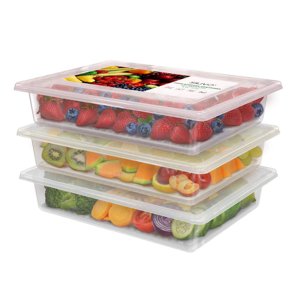6 Pack 1.5L Fruit Storage Containers for Fridge with Removable Drain Tray