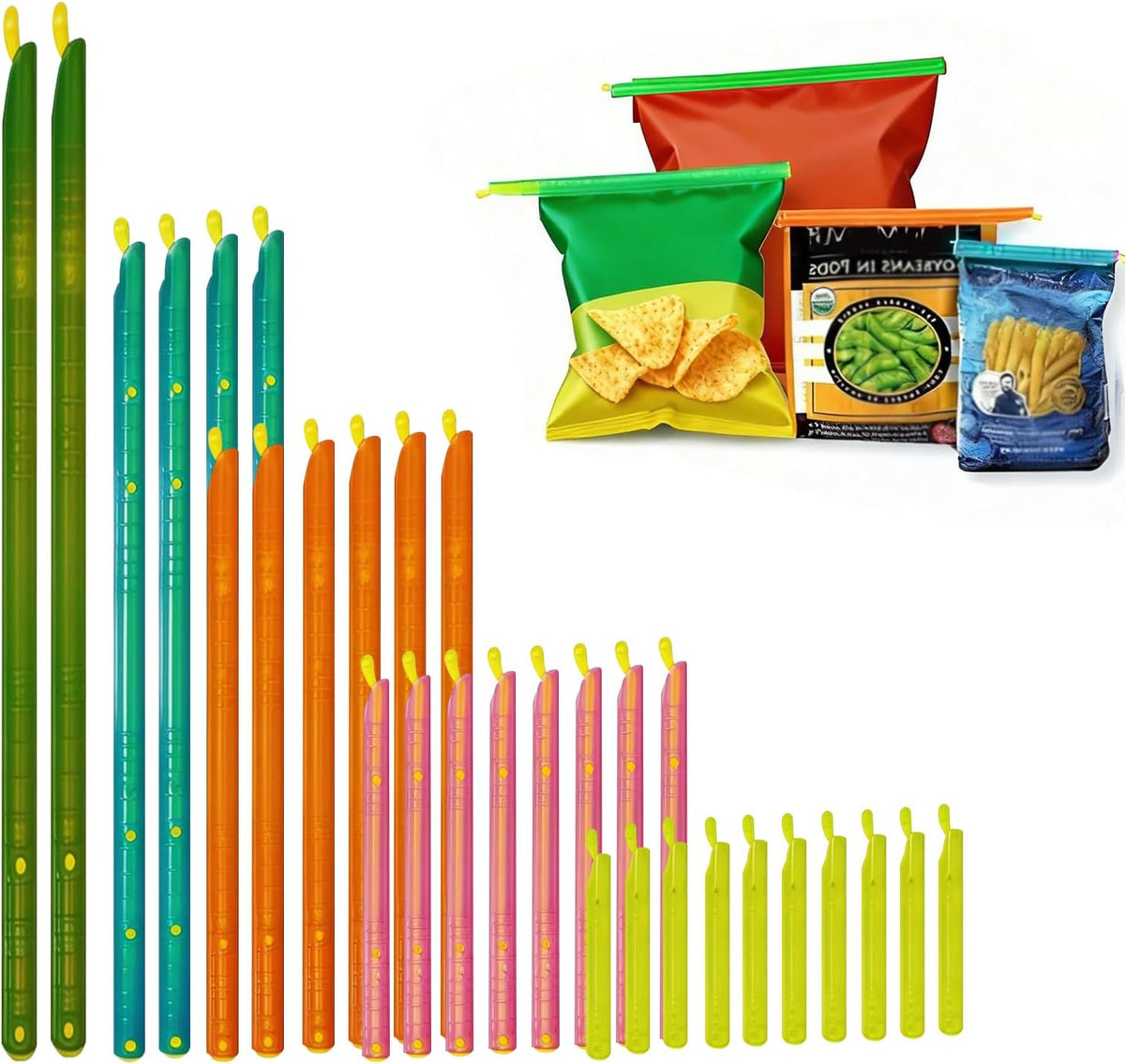 30 PCS Chip Clips & Bag Sealers, Reusable Food Bag Clips with 5 Sizes