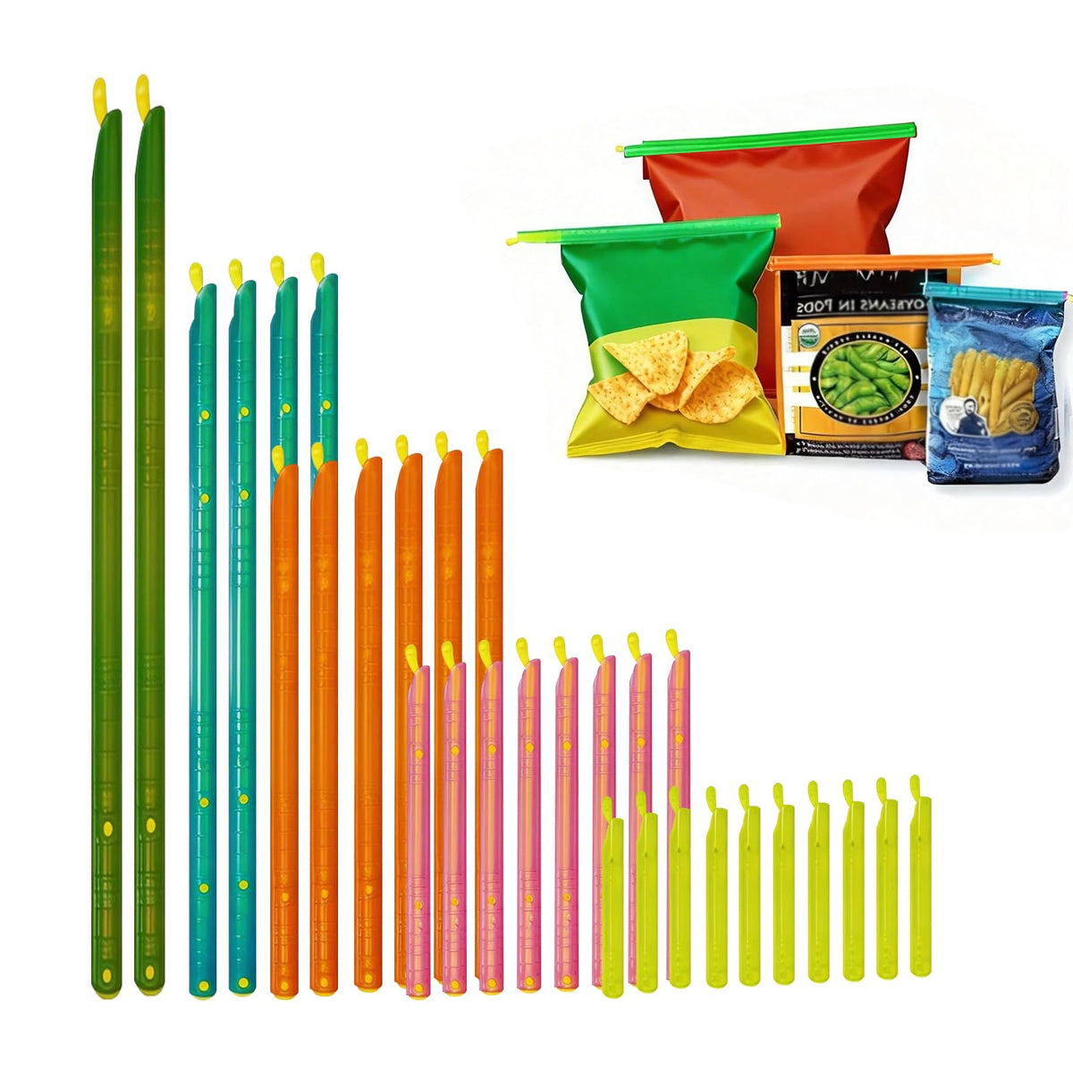 30 PCS Chip Clips & Bag Sealers, Reusable Food Bag Clips with 5 Sizes