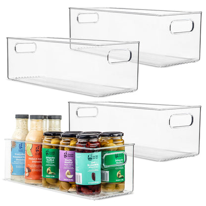 Plastic Food Storage 2 Pack Clear Container Bin with Handles for Organizing Kitchen, Pantry, Fridge, Freezer, Pantry, Bathroom. 14"x6"5"