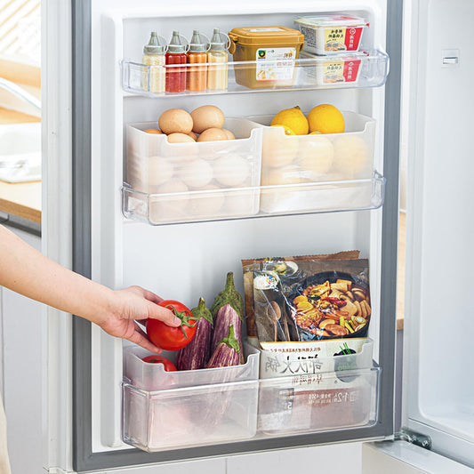 3 Pack Refrigerator Organizer Box, Plastic Refrigerator Side Door Storage Containers, Space-Saving Organizer Bins for Refrige, Refrige Drawers for Fruit and Vegetable (Clear, L×3)
