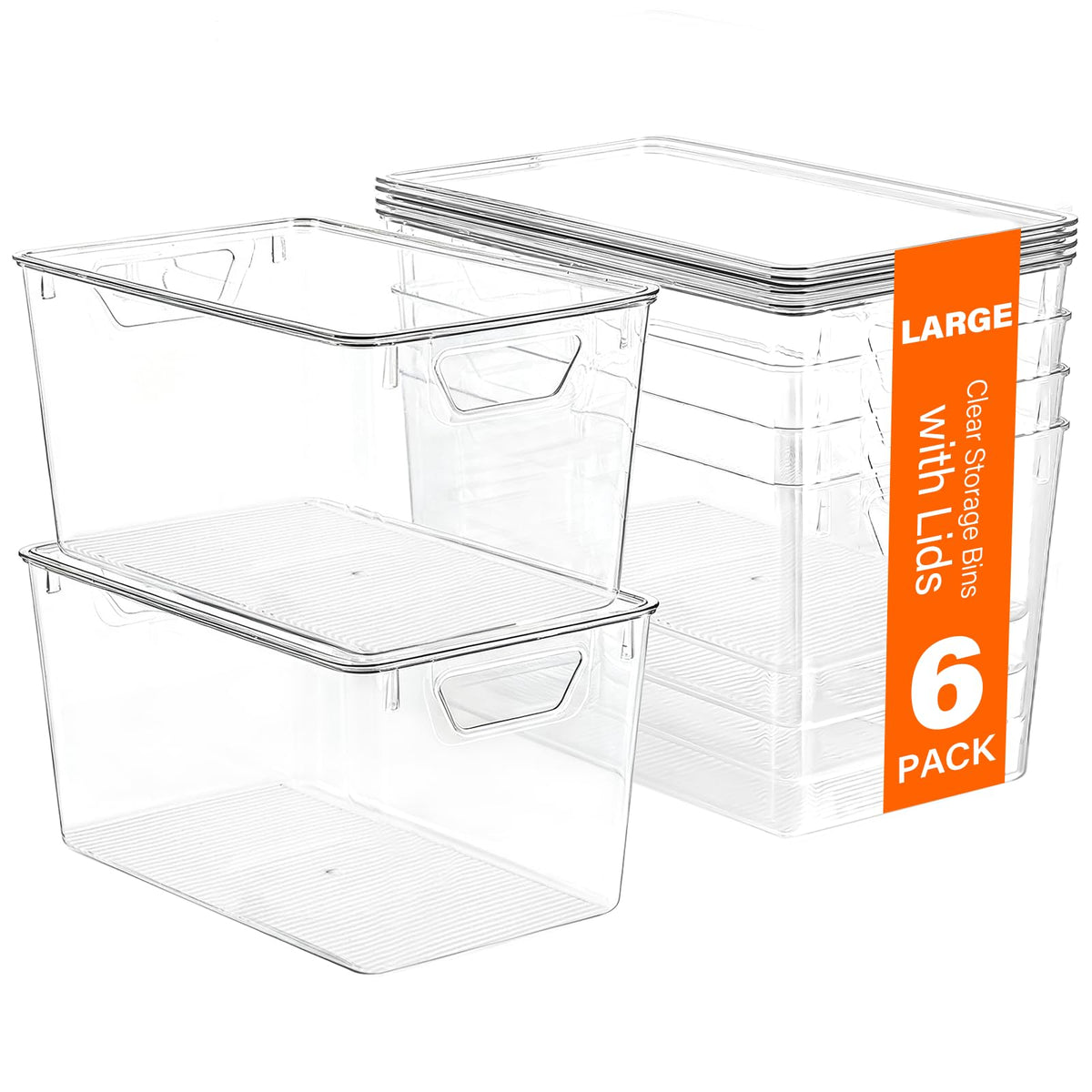 Freebat 6 Pack Clear Storage Bins with Lids, 7 Quart Pantry Organizer Bins