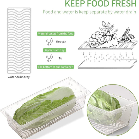 6 Pack 1.5L Fruit Storage Containers for Fridge with Removable Drain Tray